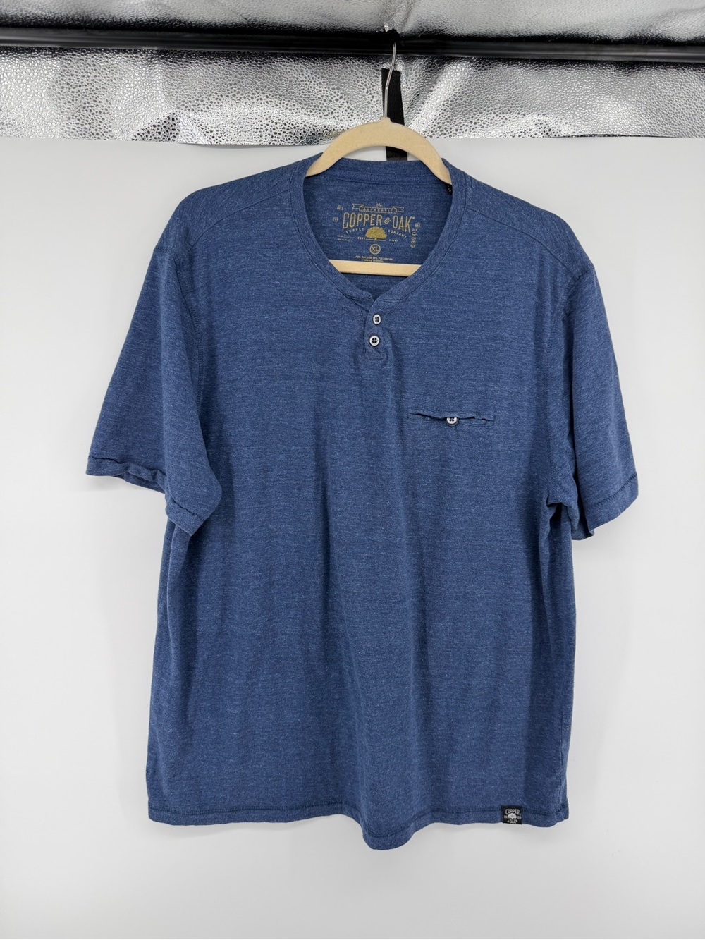 Copper & Oak Cabincore Outdoor Coastal Blue Heathered Slub Henley Shirt‎ SzXL